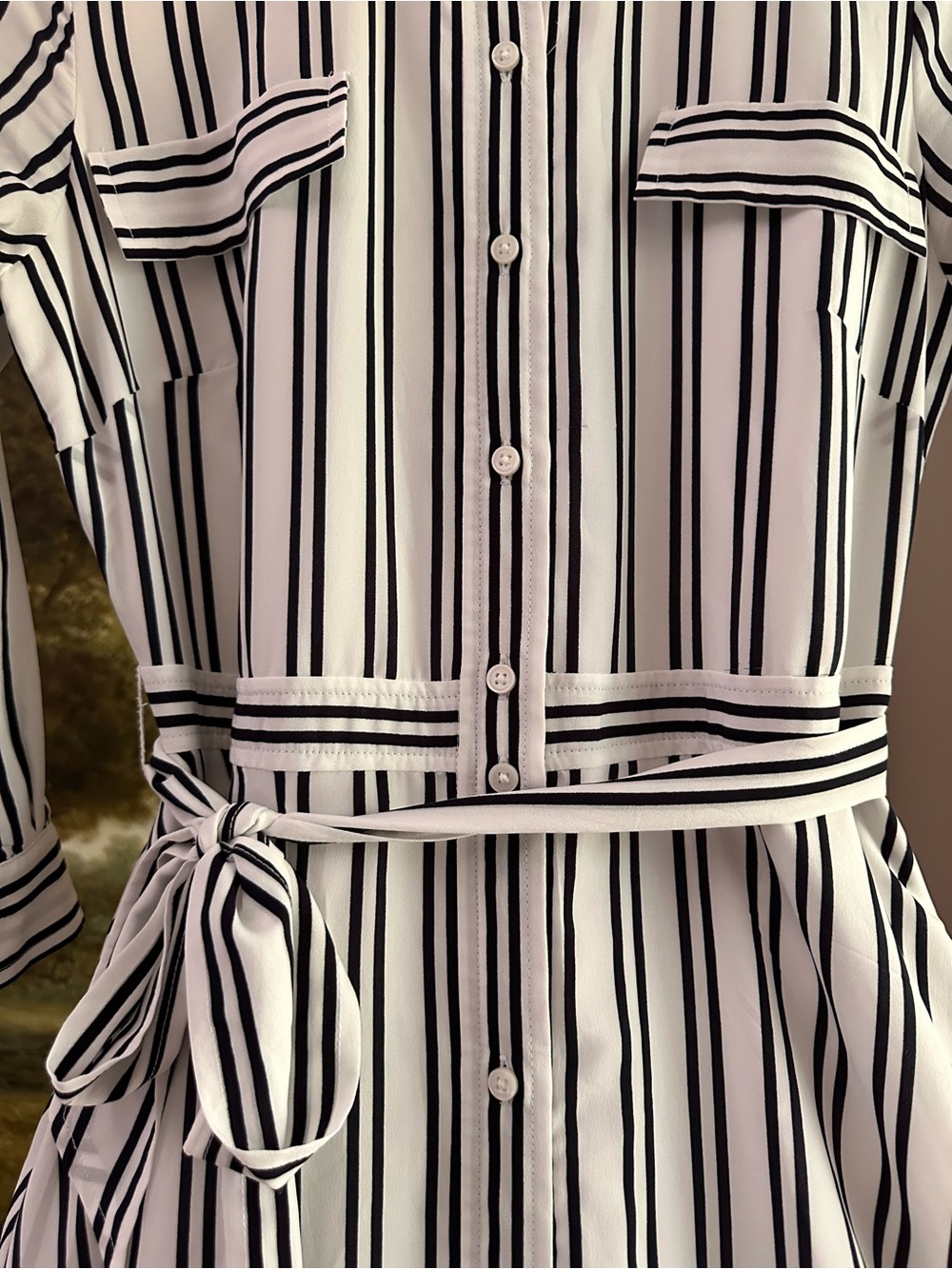 Banana Republic White and Black Vertical Stripe Maxi Shirt Dress - Picture 5 of 8